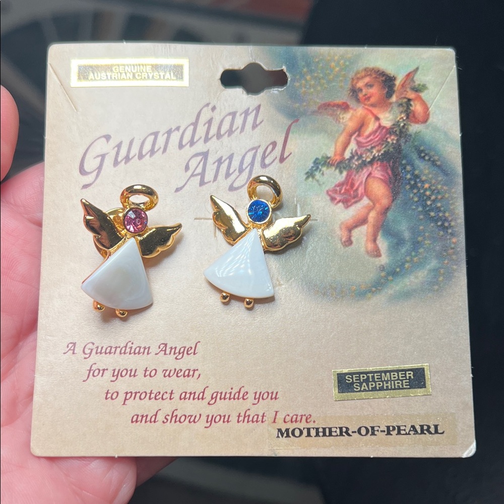 Genuine Austrian Crystal Mother of Pearl Guardian Angel Pins